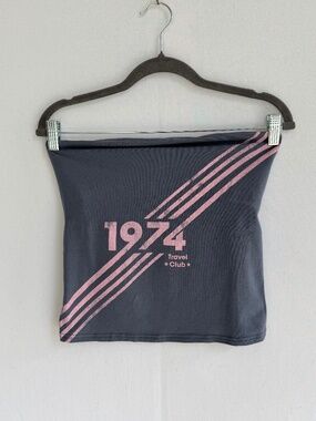 VINYL ICONS Women’s Large 1974 Travel Club Retro Blue & Pink Cropped Tube Top